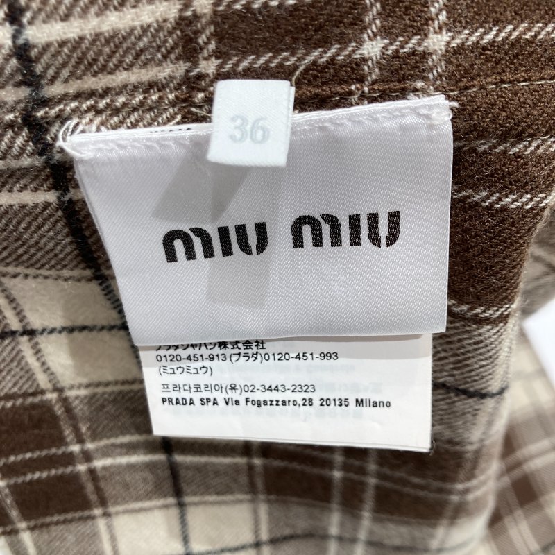MIUMIU 繆繆 羊毛格紋短版襯衫 棕色 SIZE 36-7