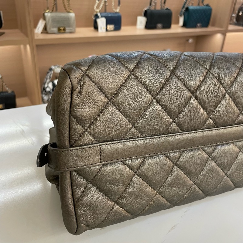 chanel 灰银色 荔枝纹牛皮 复古做旧 托特包-5