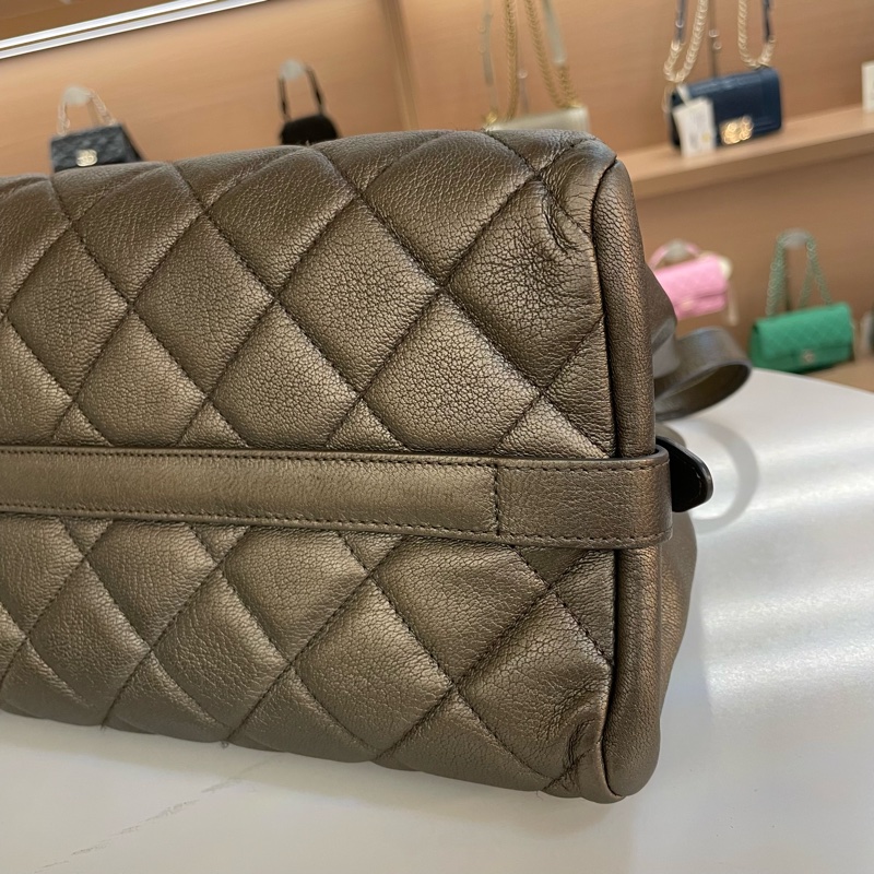 chanel 灰银色 荔枝纹牛皮 复古做旧 托特包-6