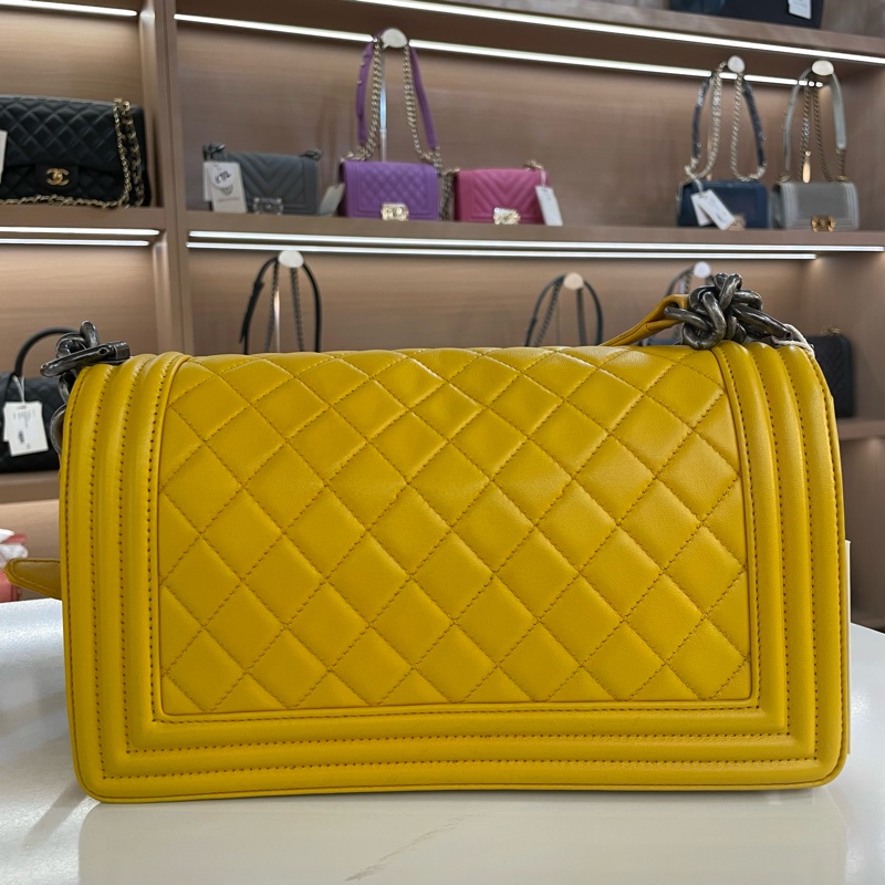 Chanel香奈儿Leboy中號 黄色银扣 经典菱格纹设计链条包-1