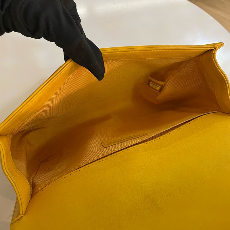 Chanel香奈儿Leboy中號 黄色银扣 经典菱格纹设计链条包-13