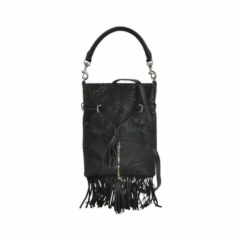 Saint Laurent牛皮純色黑色流蘇斜挎包單肩包