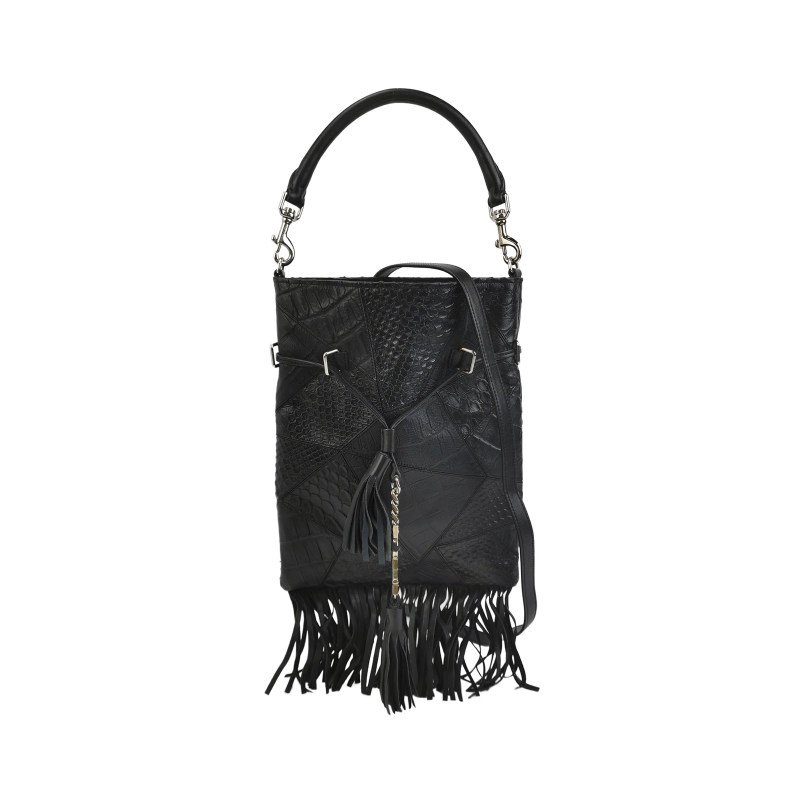 Saint Laurent牛皮純色黑色流蘇斜挎包單肩包-0