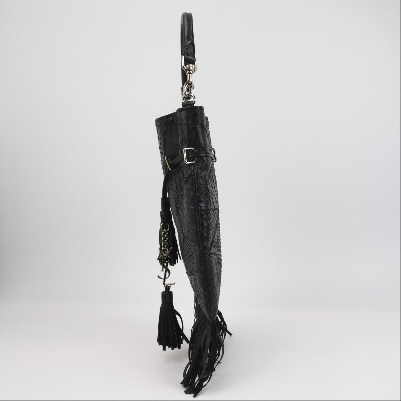 Saint Laurent牛皮純色黑色流蘇斜挎包單肩包-2