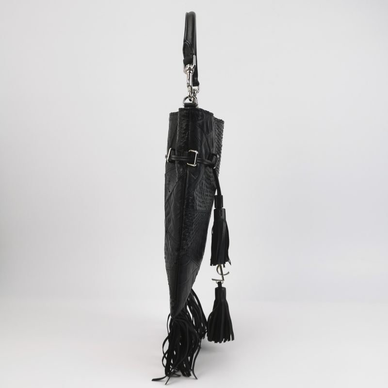 Saint Laurent牛皮純色黑色流蘇斜挎包單肩包-3