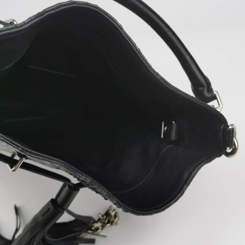 Saint Laurent牛皮純色黑色流蘇斜挎包單肩包-6