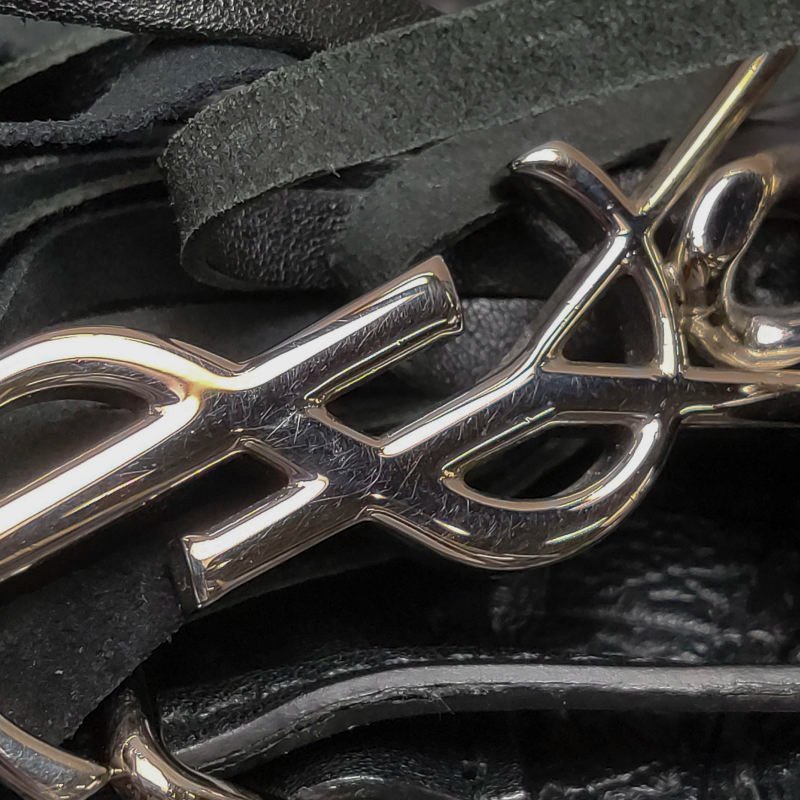 Saint Laurent牛皮純色黑色流蘇斜挎包單肩包-10