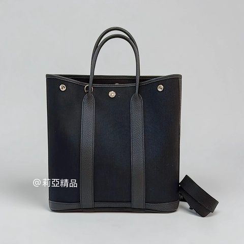 莉亞精品♡ Hermes 花園托特包直式 黑 二手美包