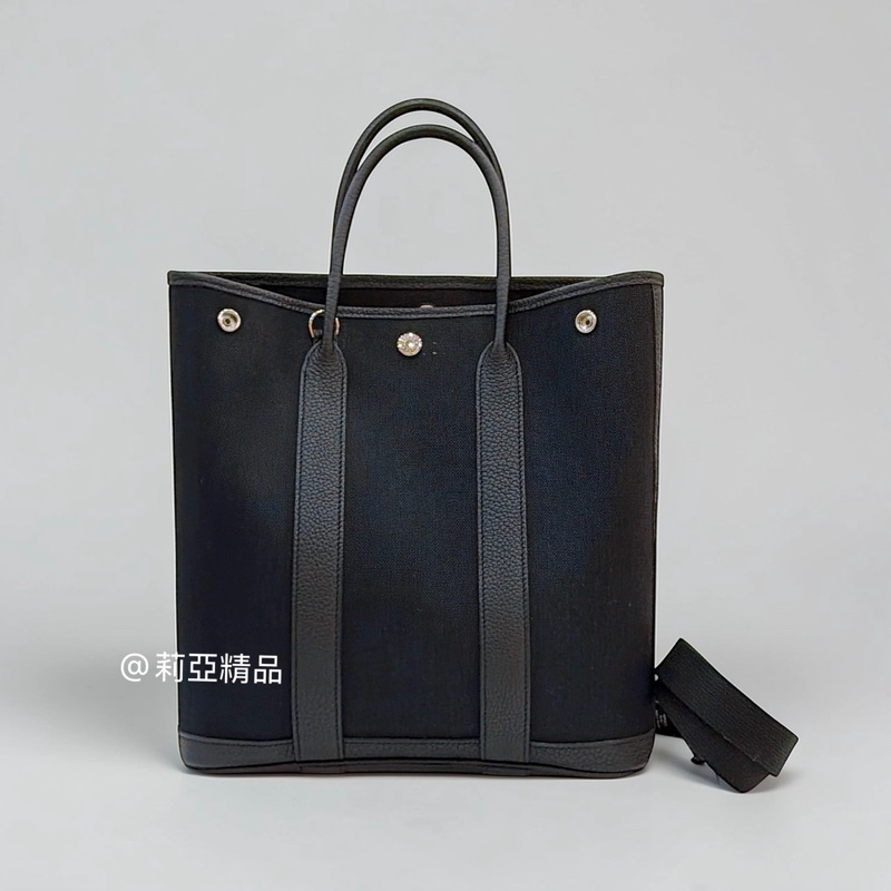 莉亞精品♡ Hermes 花園托特包直式 黑 二手美包-0