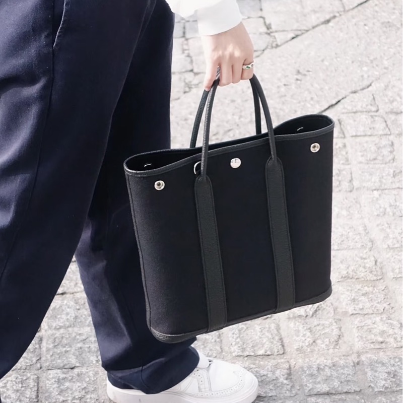 莉亞精品♡ Hermes 花園托特包直式 黑 二手美包-1