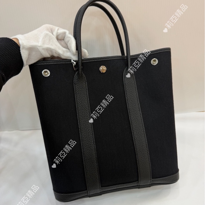 莉亞精品♡ Hermes 花園托特包直式 黑 二手美包-3