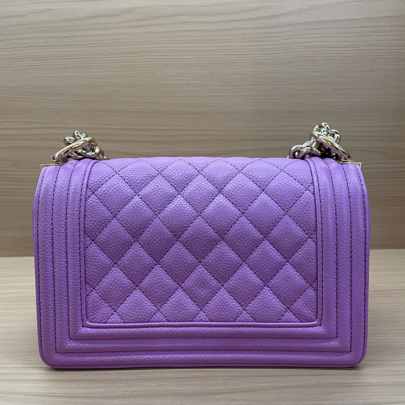 Chanel/香奈儿 leboy 小号 紫色金扣荔枝牛皮链条包 29開-1