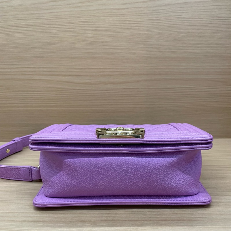 Chanel/香奈儿 leboy 小号 紫色金扣荔枝牛皮链条包 29開-4