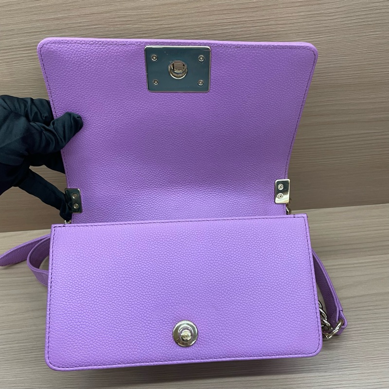 Chanel/香奈儿 leboy 小号 紫色金扣荔枝牛皮链条包 29開-7