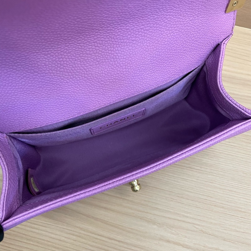 Chanel/香奈儿 leboy 小号 紫色金扣荔枝牛皮链条包 29開-8