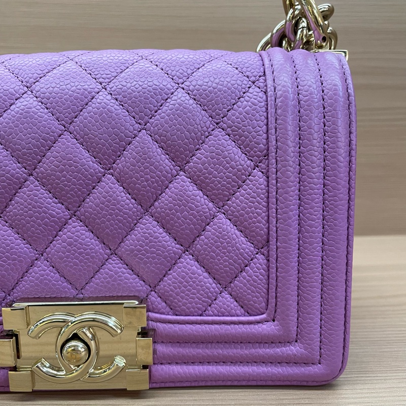 Chanel/香奈儿 leboy 小号 紫色金扣荔枝牛皮链条包 29開-11