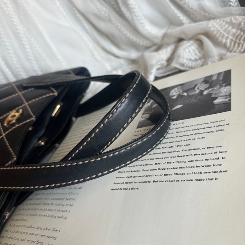 香奈兒 中古 黑色 菱格皮革托特包 包包 chanel vintage tote bag-20