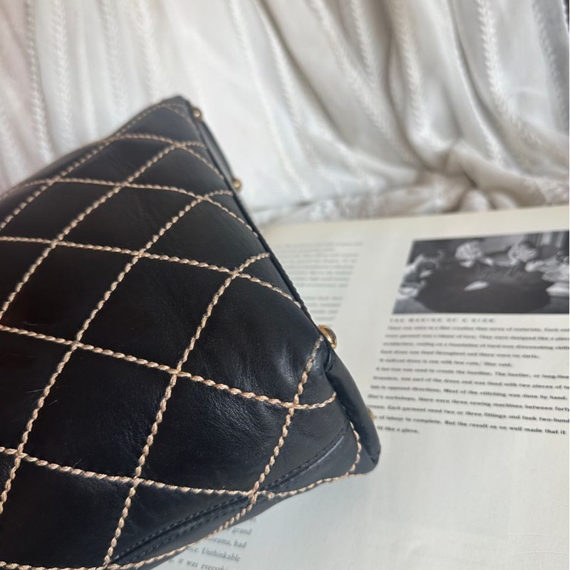 香奈兒 中古 黑色 菱格皮革托特包 包包 chanel vintage tote bag-22
