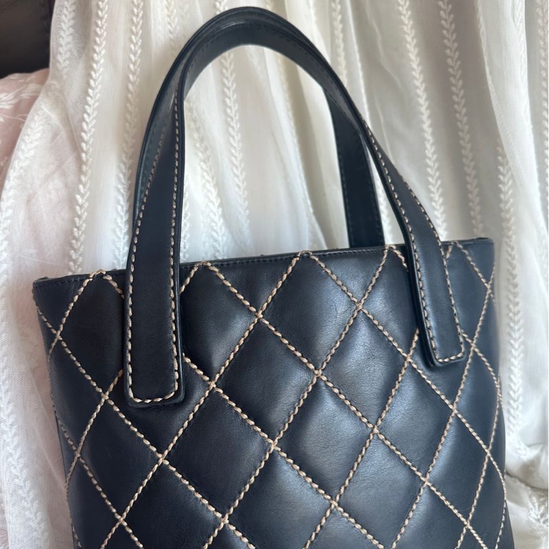 香奈兒 中古 黑色 菱格皮革托特包 包包 chanel vintage tote bag-23