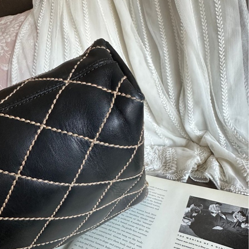 香奈兒 中古 黑色 菱格皮革托特包 包包 chanel vintage tote bag-24