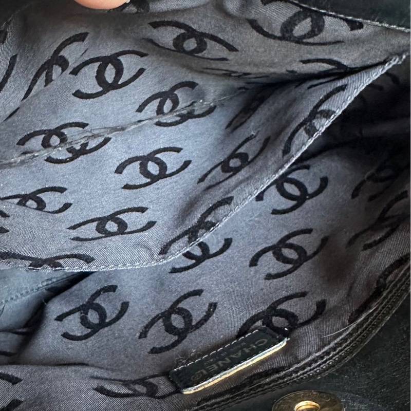 香奈兒 中古 黑色 菱格皮革托特包 包包 chanel vintage tote bag-28