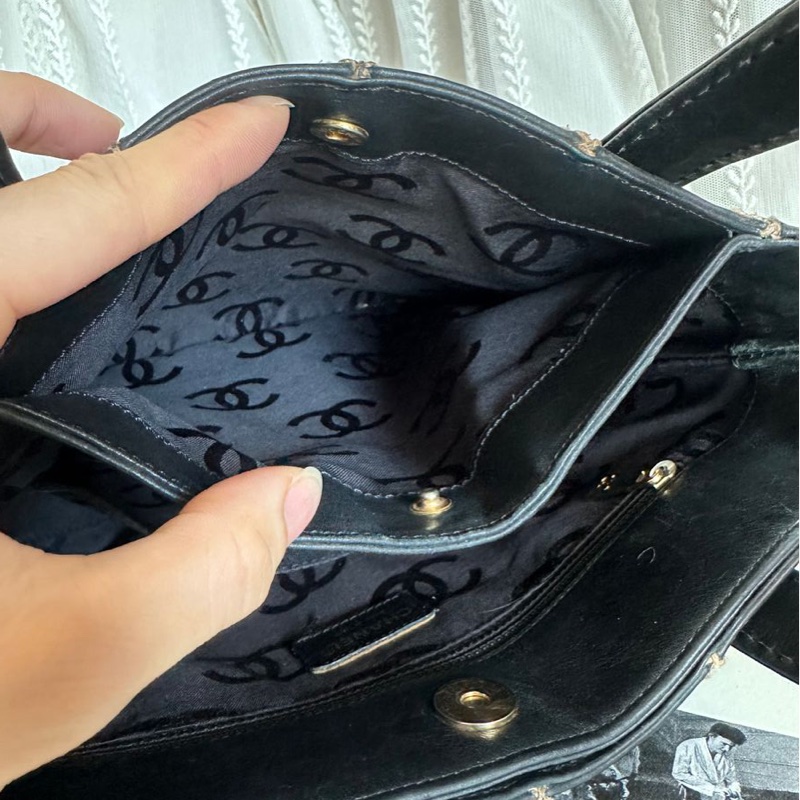 香奈兒 中古 黑色 菱格皮革托特包 包包 chanel vintage tote bag-29