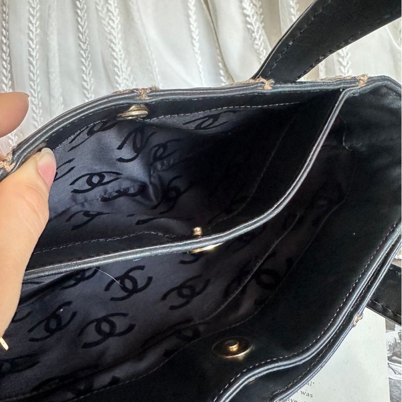 香奈兒 中古 黑色 菱格皮革托特包 包包 chanel vintage tote bag-30
