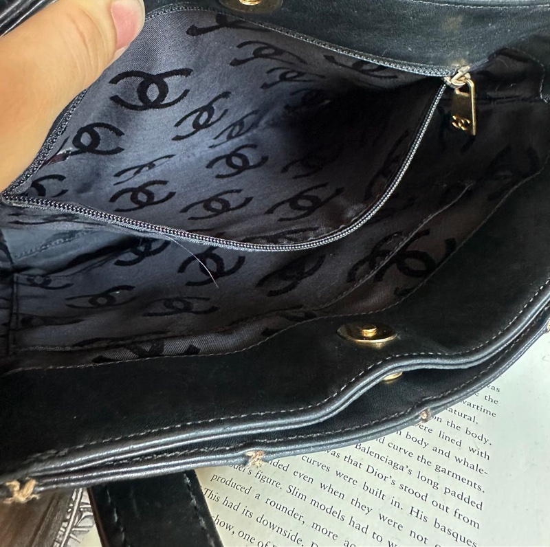 香奈兒 中古 黑色 菱格皮革托特包 包包 chanel vintage tote bag-31