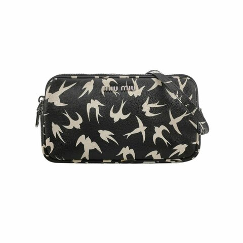 Miu Miu牛皮圖案印花字母Logo拉鏈斜挎包單肩包