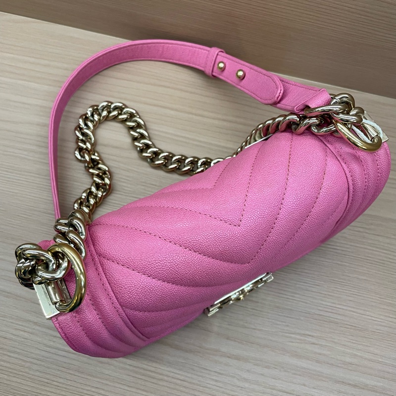 Chanel 香奈儿leboy链条单肩包 粉色 小号 金扣-9