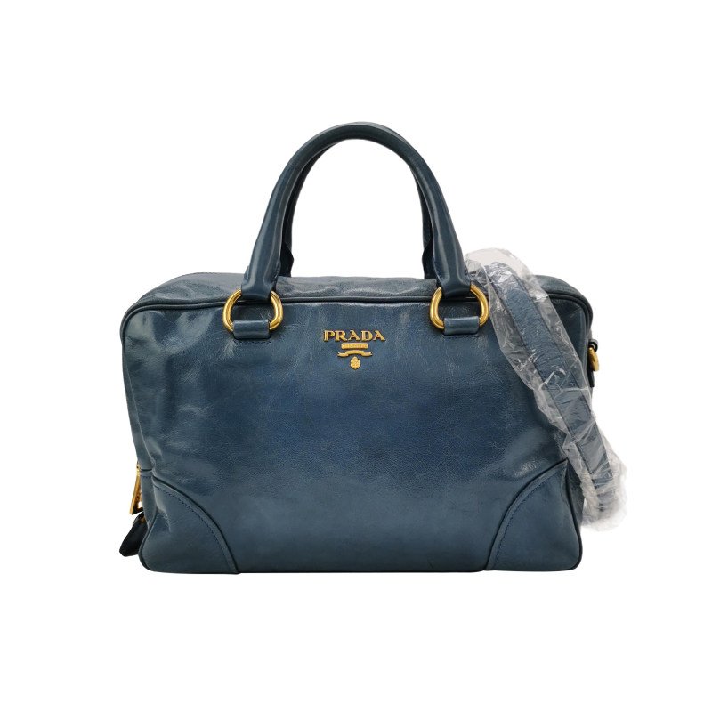 Prada油蠟皮純色字母Logo斜挎包單肩包-0