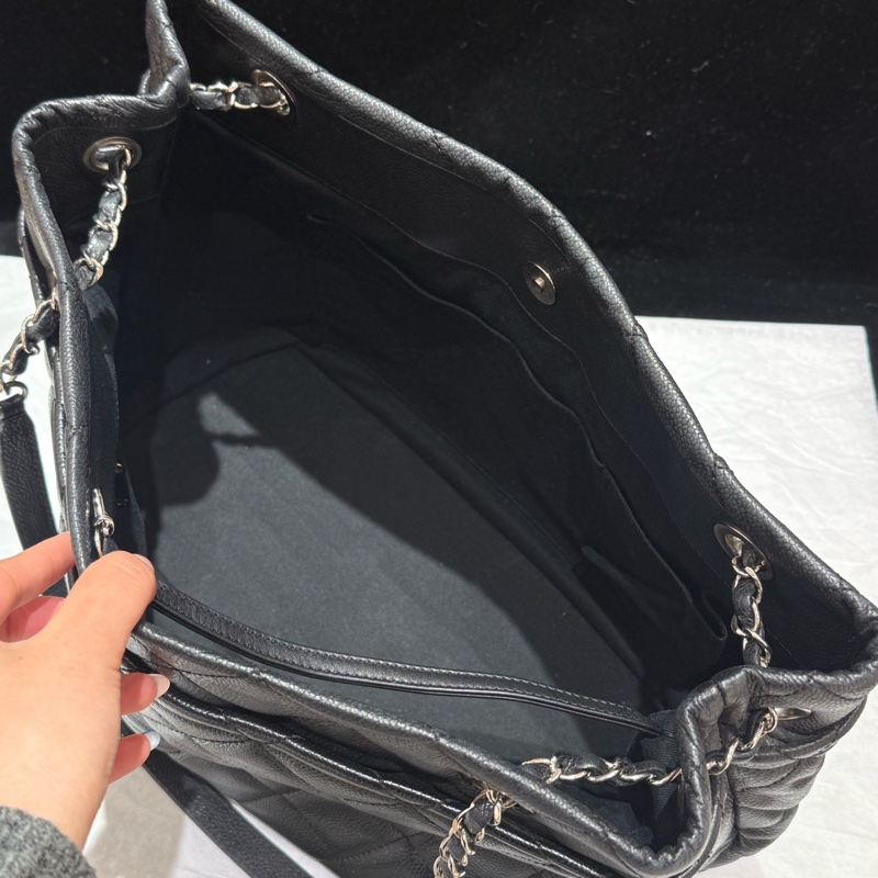 chanel 黑色大logo托特包 荔枝牛皮17開 尺寸約25*36-7