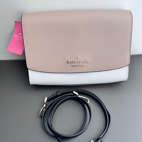 Kate Spade防刮磁扣撞色肩/斜兩用包-奶茶白