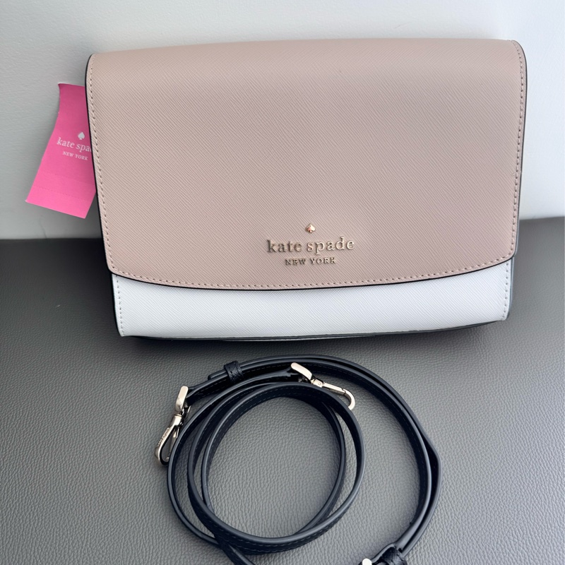 Kate Spade防刮磁扣撞色肩/斜兩用包-奶茶白-0