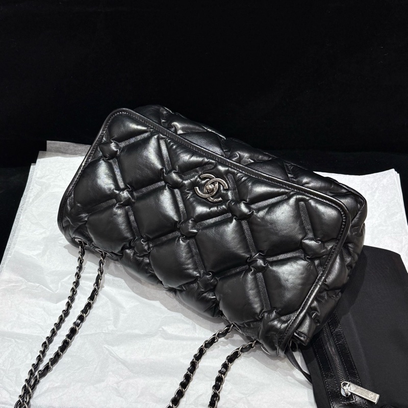 Chanel 黑銀牛皮大菱格CF泡芙Jumbo 尺寸約36*23 鐳射23開-1