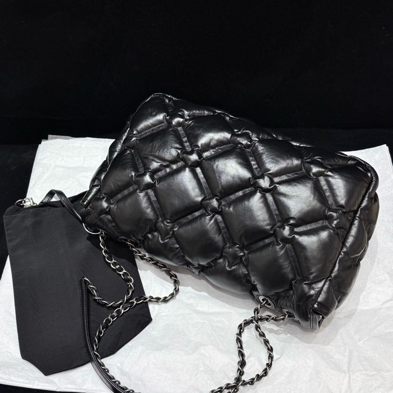 Chanel 黑銀牛皮大菱格CF泡芙Jumbo 尺寸約36*23 鐳射23開-2