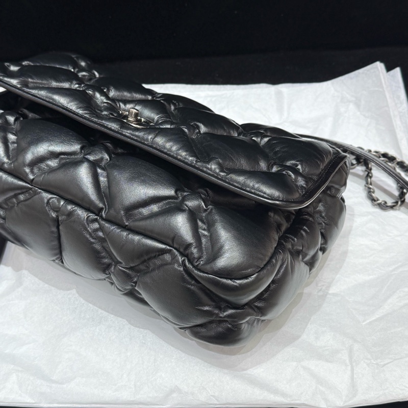 Chanel 黑銀牛皮大菱格CF泡芙Jumbo 尺寸約36*23 鐳射23開-3