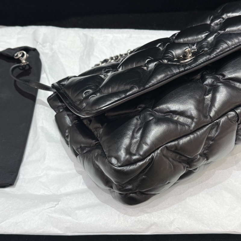 Chanel 黑銀牛皮大菱格CF泡芙Jumbo 尺寸約36*23 鐳射23開-4