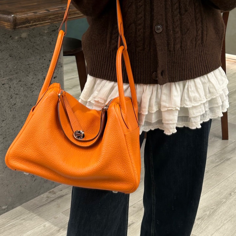 Hermes • Lindy 30 火焰橙銀釦 Togo皮-0