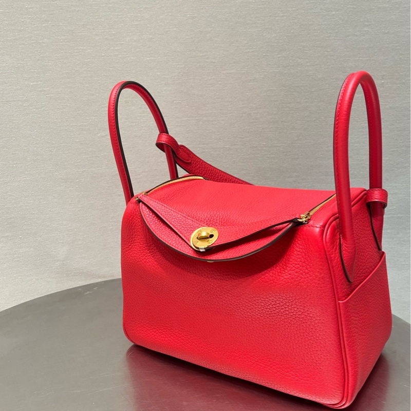 愛馬仕/HERMES Lindy26 S3心紅色 金扣 TC皮 99新。-0