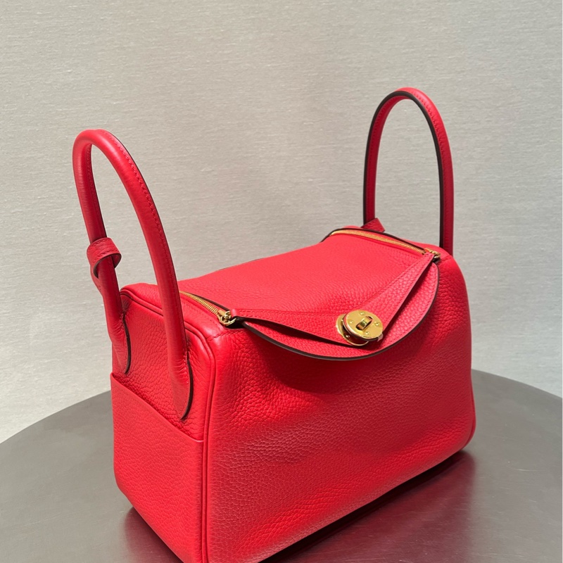 愛馬仕/HERMES Lindy26 S3心紅色 金扣 TC皮 99新。-1
