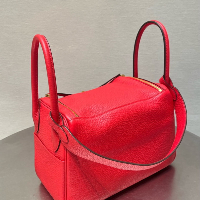 愛馬仕/HERMES Lindy26 S3心紅色 金扣 TC皮 99新。-3