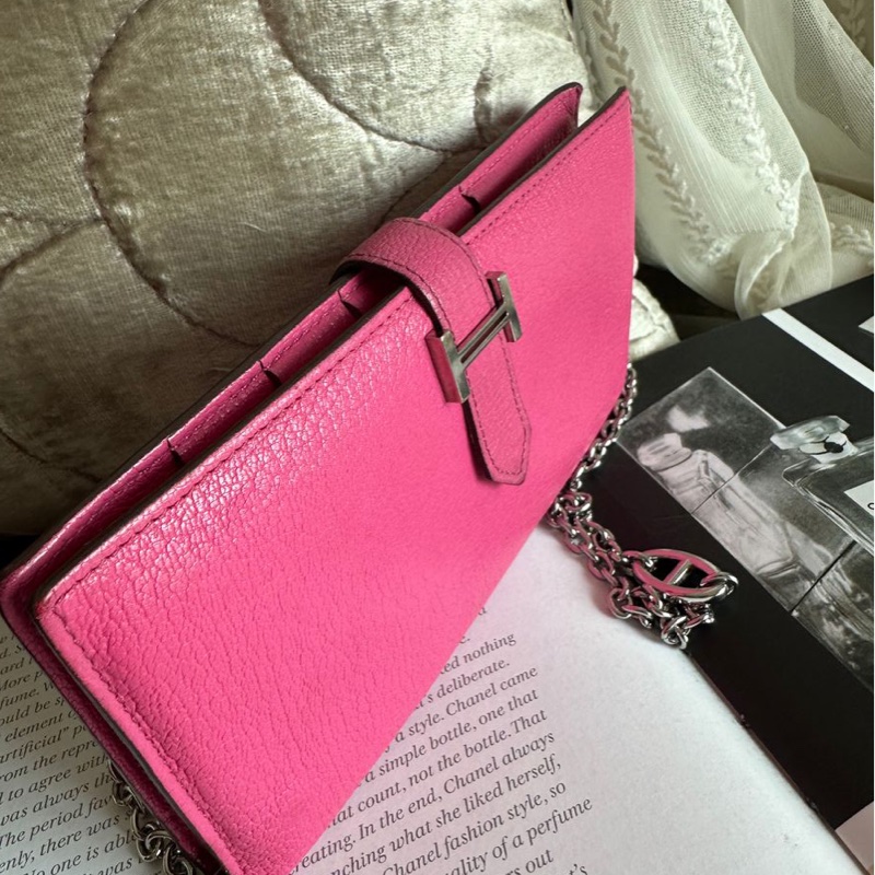 愛馬仕 包 皮夾 長銀包 Hermès Bearn 長夾 粉紅色-17