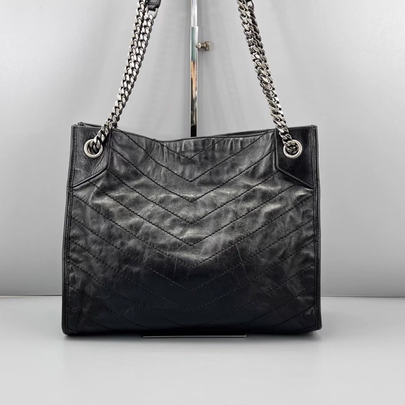 #YSL #聖羅蘭Niki shopping bag 黑銀油蠟牛皮 👜👜-10