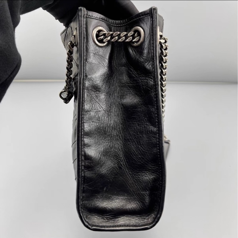 #YSL #聖羅蘭Niki shopping bag 黑銀油蠟牛皮 👜👜-11