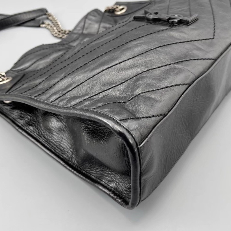 #YSL #聖羅蘭Niki shopping bag 黑銀油蠟牛皮 👜👜-14