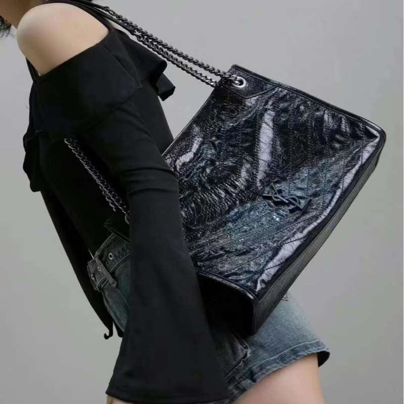 #YSL #聖羅蘭Niki shopping bag 黑銀油蠟牛皮 👜👜-19