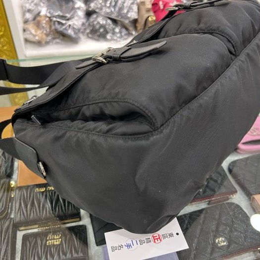 東區正精品㊣PRADA BT1738 黑色尼龍銀三角雙拉鍊口袋郵差包斜背包 RZ6330-7