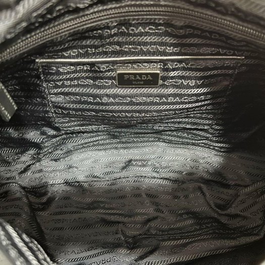 東區正精品㊣PRADA BT1738 黑色尼龍銀三角雙拉鍊口袋郵差包斜背包 RZ6330-10