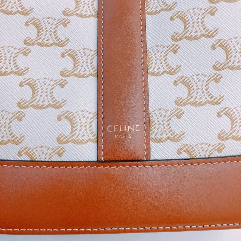 MS0592 Celine 思琳/塞琳 凱旋門 水桶包 斜背 單肩 可調節 硬帆布 牛皮 白色 金扣 Triomphe Bucket Small Calfskin and Canvas White x GHW-9